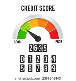Credit score scale showing good value vector icon isolated on white background, flat colorful financial history assessment of credit score meter. Web elements. Vector illustration