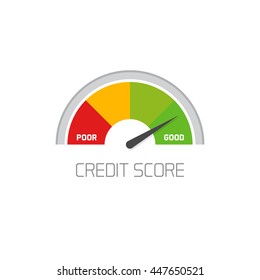 Credit Score Scale Showing Good Value Vector Icon Isolated On White Background, Flat Colorful Financial History Assessment Of Credit Score Meter