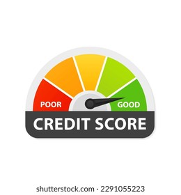 Credit score scale shows good value vector icon. Flat colorful evaluation of financial history credit score meter. Speedometer gauge green good and bad credit score rating. Vector illustration