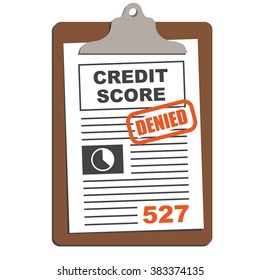 Credit Score Sheet On Clipboard With Red Stamp Approved Or Denied Text 