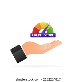 Credit score speedometer in hand on white background