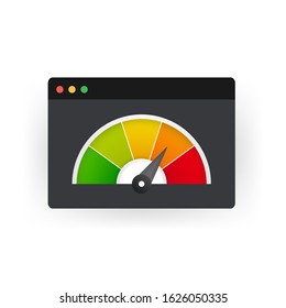 Credit score speedometer on white background.