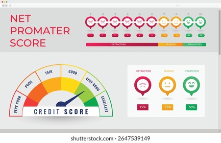 Pontuação de Crédito que mostra o nível bom ou ruim. Ilustração de vetor