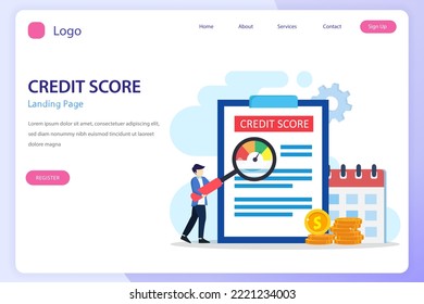 Credit score vector concept, Business people check credit score of while using laptop and smart phone. Flat vector template