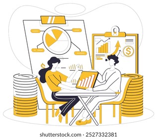 Credit score vector illustration. Banking institutions become architects, constructing financial structures with credit scores as blueprints The currency trust circulates seamlessly in economic