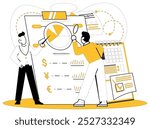 Credit score vector illustration. The credit score concept is guiding star, navigating businesses through economic galaxy Information becomes currency financial exchange, traded and verified