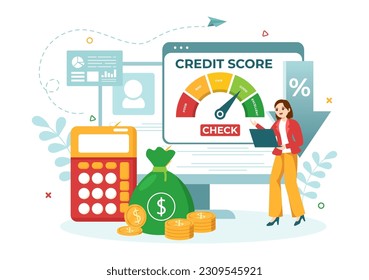 Credit Score Vector Illustration with Loan Arrow Gauge Speedometer Indicator from Poor to Good Rate in Flat Cartoon Hand Drawn Templates