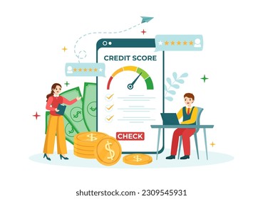 Credit Score Vector Illustration with Loan Arrow Gauge Speedometer Indicator from Poor to Good Rate in Flat Cartoon Hand Drawn Templates