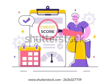 Credit Score Vector Illustration with a Loan Arrow Gauge Speedometer Indicator Displaying Ratings from Poor to Good in a Flat Style Background