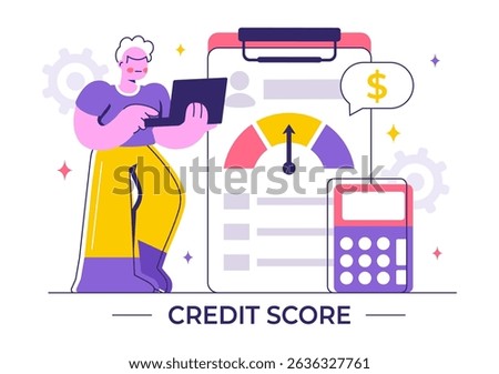 Credit Score Vector Illustration with a Loan Arrow Gauge Speedometer Indicator Displaying Ratings from Poor to Good in a Flat Style Background