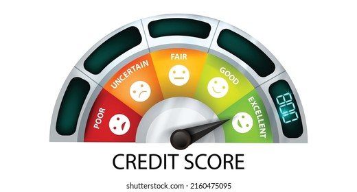 Credit score vector meter concept, mortgage good bad scale personal finance business rating gauge. Speedometer debt availability level, excellent status average money measurement. Credit score