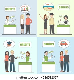 Credit service set. Couple needs credit for a new house, holiday, study and car.
