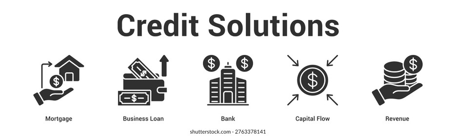 Credit Solutions web banner icon set vector illustration concept for business with icon of Mortgage, Business Loan, Bank, Capi.