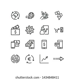 Credit System Icons. Set Of Line Icons. Mobile Banking App, Money Diversification, Money Transfer. Finance Concept. Vector Illustration Can Be Used For Topics Like Finance, Business, Banking