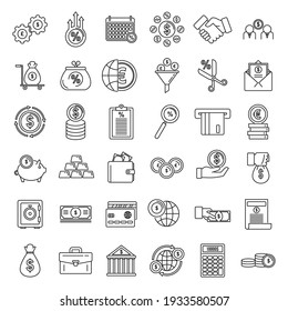 Credit Union Bank Icons Set. Outline Set Of Credit Union Bank Vector Icons For Web Design Isolated On White Background