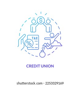 Credit union blue gradient concept icon. Nonprofit financial cooperative. Tax free. Savings account abstract idea thin line illustration. Isolated outline drawing. Myriad Pro-Bold font used