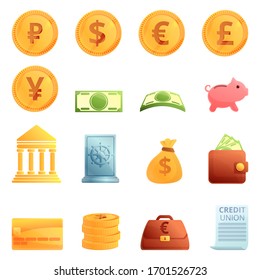 Credit Union Icons Set. Cartoon Set Of Credit Union Vector Icons For Web Design