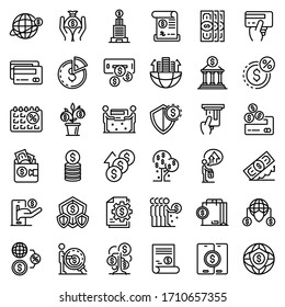 Credit Union Icons Set. Outline Set Of Credit Union Vector Icons For Web Design Isolated On White Background