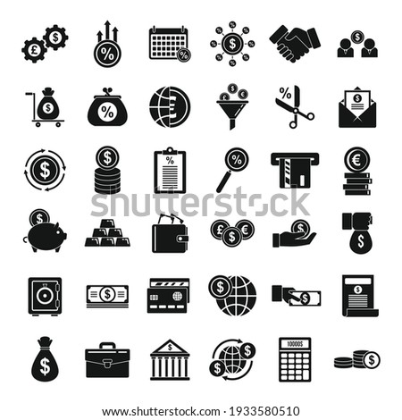 Credit union icons set. Simple set of credit union vector icons for web design on white background
