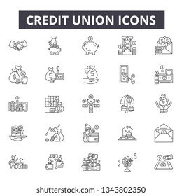 Credit union line icons for web and mobile design. Editable stroke signs. Credit union  outline concept illustrations
