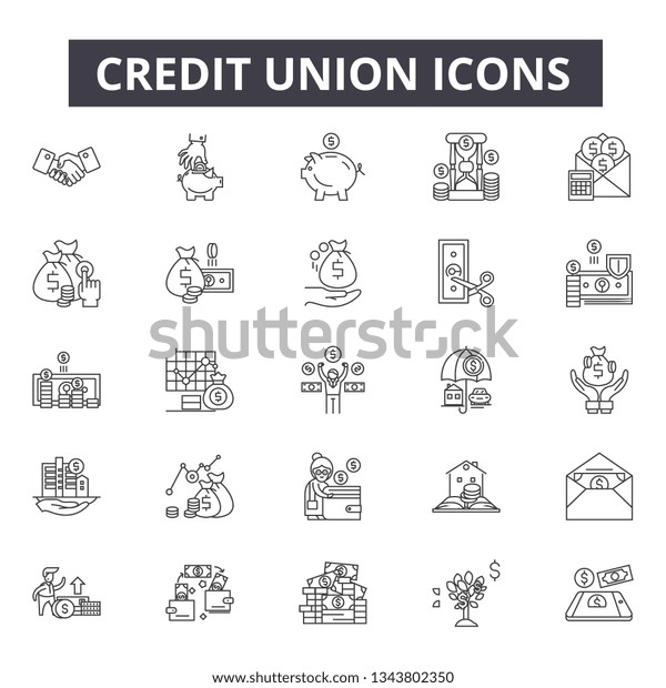 Credit union\
line icons for web and mobile design. Editable stroke signs. Credit\
union  outline concept\
illustrations