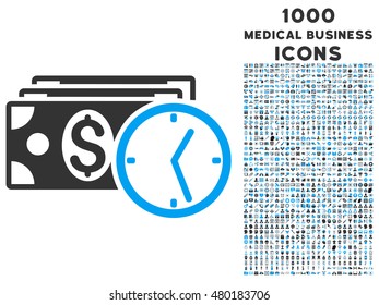 Credit vector bicolor icon with 1000 medical business icons. Set style is flat pictograms, blue and gray colors, white background.