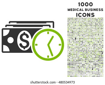 Credit vector bicolor icon with 1000 medical business icons. Set style is flat pictograms, eco green and gray colors, white background.