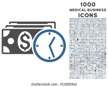 Credit vector bicolor icon with 1000 medical business icons. Set style is flat pictograms, cobalt and gray colors, white background.