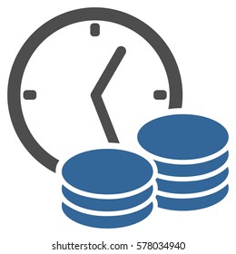 Credit vector icon. Illustration style is a flat iconic bicolor cobalt and gray symbol on white background.