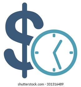 Credit vector icon. Style is flat bicolor cyan and blue symbol, rounded angles, white background.