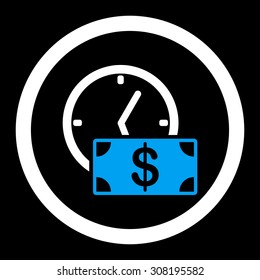 Credit vector icon. This flat rounded symbol uses blue and white colors and isolated on a black background.