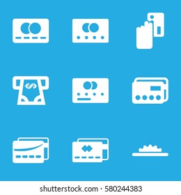 credit vector icons. Set of 9 credit filled icons such as credit card, ATM money withdraw, camera wheel, card