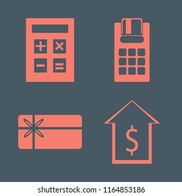 credit vector icons set. with dollar, pos terminal, calculator and gift card in set