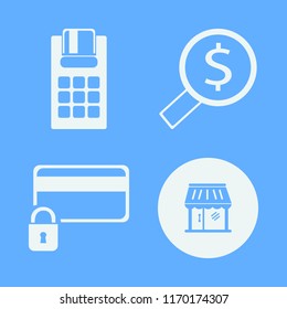 credit vector icons set. with pos terminal, looking money, shop and credit card lock in set