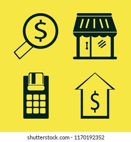 credit vector icons set. with pos terminal, shop, looking money and dollar in set