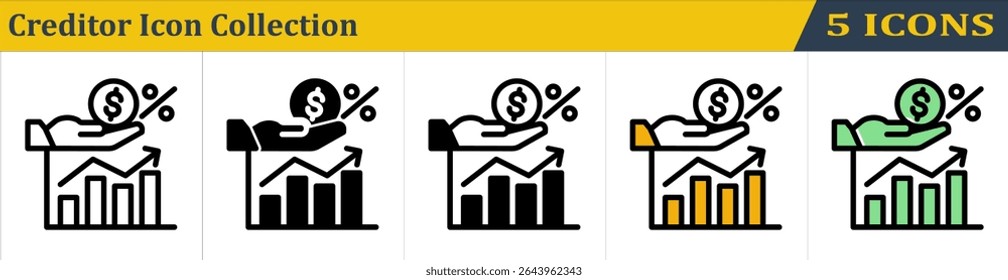Coleção de Ícones do Credor com Ícone de 5 Estilos (Contorno, Sólido, Misto, Cor do Contorno Linear e Cor Sólida Lineal)
