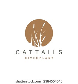 Creek and Cattail River Logo, Simple Minimalist Grass Design for Business Brand