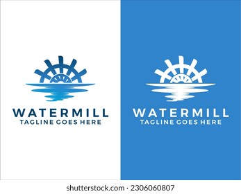 Creek water mill logo, water wheel concept 