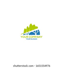 Creekside Leaf and Bridge Logo Design Vector