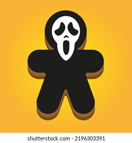 Creep it Real - Halloween Voodoo doll gingerbread man labels design. Hand drawn isolated emblem with quote. Halloween party sign or logo. scrap booking, posters, greeting cards, banners, textiles. 