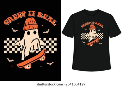 Creep it real_ gruselig lustig Retro Vinatge T-Shirt, Retro Halloween Shirt, Zitat Typografie, Spooky Season, Ghost Kürbis T-Shirt, Horror, Herbst, Oktober, Totenkopf, gruselig, Trendy Halloween,