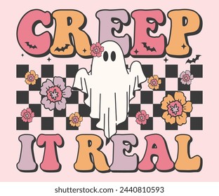 Creep it real Retro T-shirt, Retro Halloween Shirt, Spooky Season, Ghost pumpkin T-shirt, Trendy Halloween, Hippie Halloween, Ghouls T-shirt, Cut File For Cricut And Silhouette