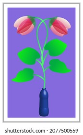 creeper plants with flowers in plastic bottle, watercolor flower design with leaf and tree, watercolor vector design.  
