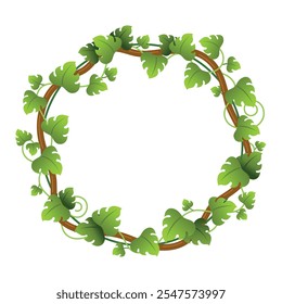 Creepers circle frame ivy greenery lush vegetation vector flat illustration. Round greenery leaves and branch border botanical natural decorative design for photo boundary wedding invitation