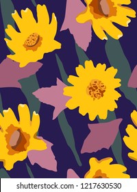 Creeping daisy flower, simple vector seamless pattern