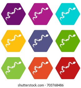 Creeping snake icon set many color hexahedron isolated on white vector illustration