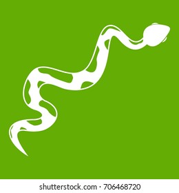 Creeping snake icon white isolated on green background. Vector illustration