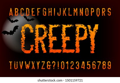 Creepy Alphabet Font. Messy Letters And Number. Vector Typography For Your Headers Or Any Typography Design.