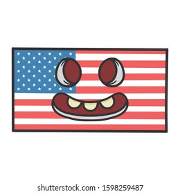 Creepy american flag cartoon illustration isolated on white