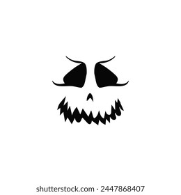 Creepy angry face with big teeth. Zombie mouth for halloween as devilish decoration and emotional expression of vector evil